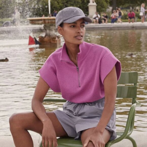 Varley Sweater Womens Large Purple Fulton Cropped Knit Half Zip Funnel Neck - Picture 14 of 14